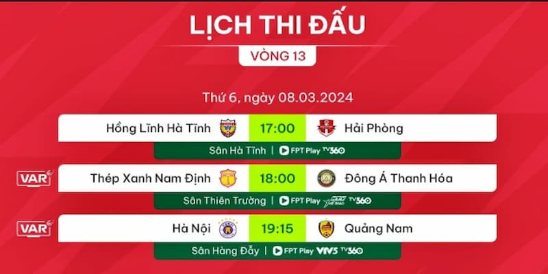 Lịch thi đấu bóng đá Những giải đấu có lịch thi đấu bóng đá